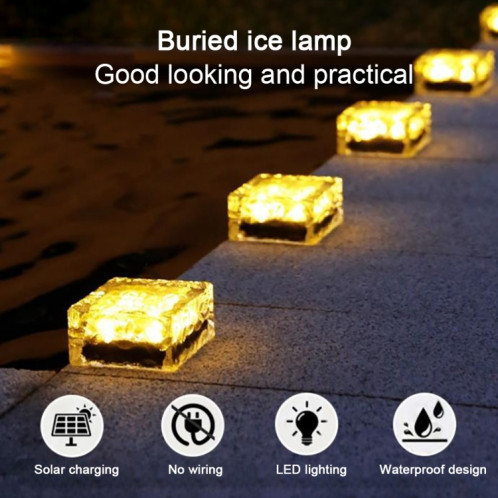 Lampe de décoration de jardin à LED extérieure en verre trempé carré à énergie solaire, IP55 étanche, taille: 7 x 7 x 5 cm SH05WW950-012