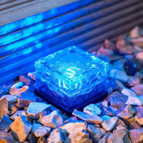 Lampe de décoration de jardin à LED extérieure en verre trempé carré à énergie solaire IP55 étanche ， Taille: 10 x 10 x 5,2 cm (lumière bleue) SH06BL1003-012