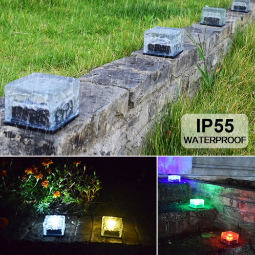 Lampe de décoration de jardin à LED extérieure en verre trempé carré à énergie solaire IP55 étanche ， Taille: 10 x 10 x 5,2 cm (lumière bleue) SH06BL1003-012