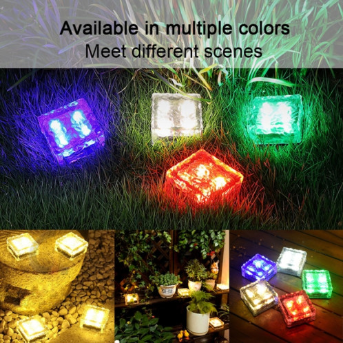 Lampe de décoration de jardin à LED extérieure en verre trempé carré à énergie solaire IP55 étanche ， Taille: 10 x 10 x 5,2 cm (lumière bleue) SH06BL1003-012
