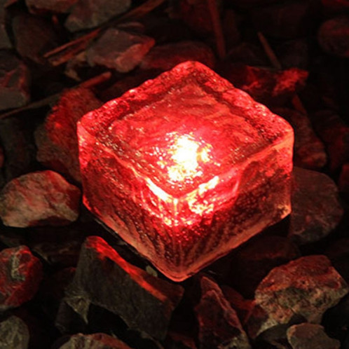 Lampe de décoration de jardin à LED extérieure en verre trempé carré à énergie solaire, IP55 étanche, taille: 10 x 10 x 5,2 cm (lumière rouge) SH06RL1998-012
