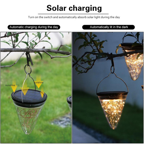 Lampe suspendue conique Starlight à énergie solaire IP55 lumière de décoration de jardin extérieur étanche (lumière colorée) SH10CL1402-013