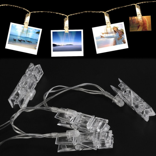 1,5 m de lumière blanche chaude clip photo LED guirlande lumineuse, 10 LED, 2 piles AA, piles à chaînes, lampe, lampe décorative pour la maison, images suspendues, fête de bricolage, mariage, décoration de Noël SH85WW1900-06