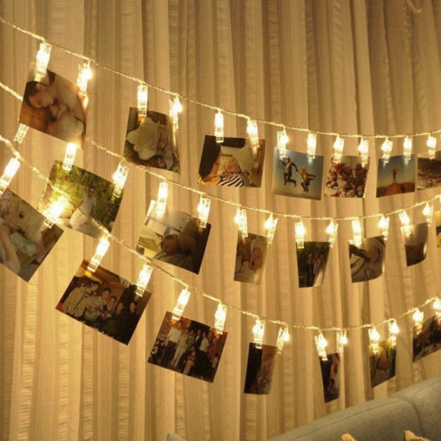 5m lumière de lumière blanche chaude clip photo LED fée chaîne, 50 LED 3 piles AA piles à chaînes boîte lampe décorative pour la maison accrocher des photos, fête de bricolage, mariage, décoration de Noël SH89WW1573-08