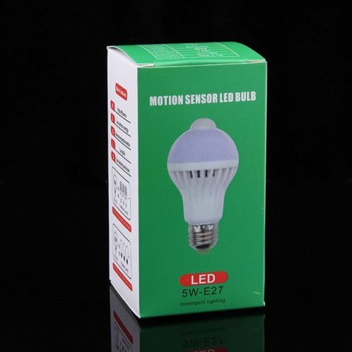 Ampoule LED à capteur de mouvement infrarouge E27 5W, Distance du capteur: 4-6m, AC 85-265V SH00WW198-011