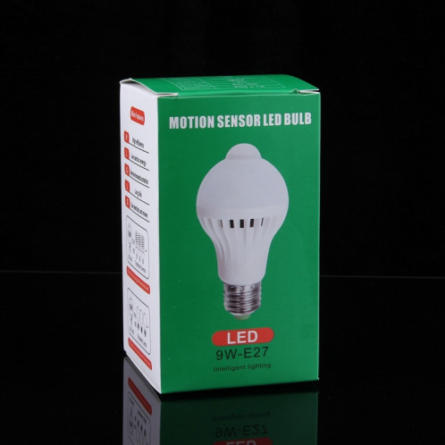 Ampoule LED à capteur de mouvement infrarouge E27 9W, Distance du capteur: 4-6m, AC 85-265V SH02WL1747-011