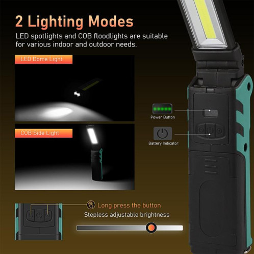 Lampe de travail COB étanche IP44 ES106, lampe de poche d'urgence rechargeable par USB SH521086-012