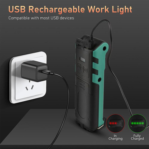 Lampe de travail COB étanche IP44 ES106, lampe de poche d'urgence rechargeable par USB SH521086-012