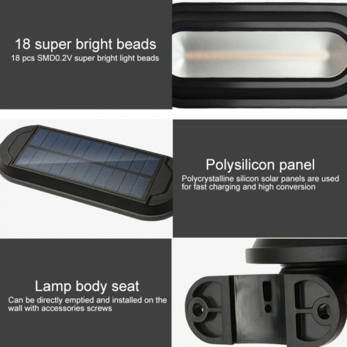 18 LED 600LM IP65 Lampe de jardin à induction solaire de corps à lampe solaire SH5301585-016