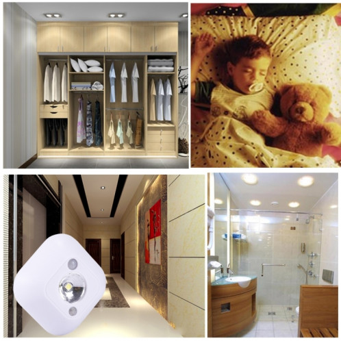 Lumière blanche mini lumière de nuit de plafond d'induction de mouvement de corps humain, Appliques murales de porche pour armoires / chambre à coucher / salle de bain / salon, distance du capteur: 2-3 m (blanc) SH895W372-09