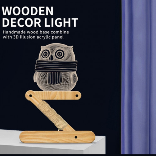 0.5W enfants chambre hibou lampe en bois pliante 3D veilleuse (lumière chaude) SH6134726-06