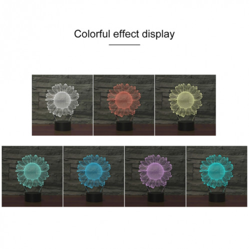 Veilleuse décorative créative 3D LED de base noire de tournesol, version à télécommande de 16 couleurs SH62031518-04