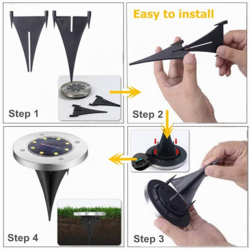 2 PCS 8 LED IP44 imperméable à l'eau solaire enterré lumière, SMD 5050 lumière blanche chaude sous la lampe au sol en plein air chemin chemin jardin decking LED SH13WW1440-015