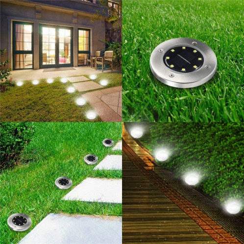 2 PCS 8 LEDs IP44 Imperméable à l'eau solaire enterré la lumière, SMD 5050 White Light sous la lampe au sol à l'extérieur chemin de jardin Way Decking LED la lumière SH621333-015