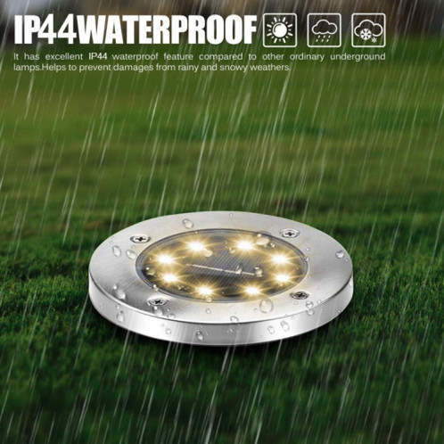 2 PCS 8 LEDs IP44 Imperméable à l'eau solaire enterré la lumière, SMD 5050 White Light sous la lampe au sol à l'extérieur chemin de jardin Way Decking LED la lumière SH621333-015