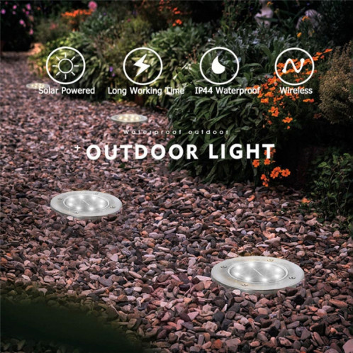 2 PCS 8 LEDs IP44 Imperméable à l'eau solaire enterré la lumière, SMD 5050 White Light sous la lampe au sol à l'extérieur chemin de jardin Way Decking LED la lumière SH621333-015