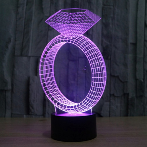 Anneau de diamant Style 7 Décoloration de couleur Lampe de stéréo visuelle créative Commande de commutation tactile 3D Lumière de lumière LED Lampe de bureau Lampe de nuit SA62220-013
