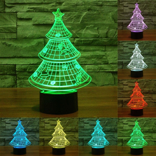 Style de l'arbre de Noël 7 Décoloration des couleurs Lampe stéréo visuelle créative Contrôle du contact tactile 3D Lampe de bureau à LED Lampe de nuit Lampe de nuit SS62234-013