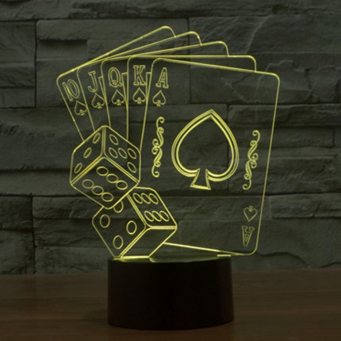 Style de Poker 7 Décoloration des couleurs Lampe stéréo visuelle créative Commutateur tactile 3D Contrôle LED Lumière de bureau Lampe de nuit Lampe de nuit SS62321-013