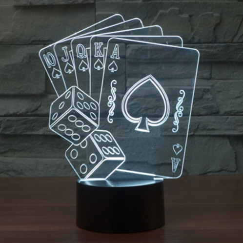 Style de Poker 7 Décoloration des couleurs Lampe stéréo visuelle créative Commutateur tactile 3D Contrôle LED Lumière de bureau Lampe de nuit Lampe de nuit SS62321-013