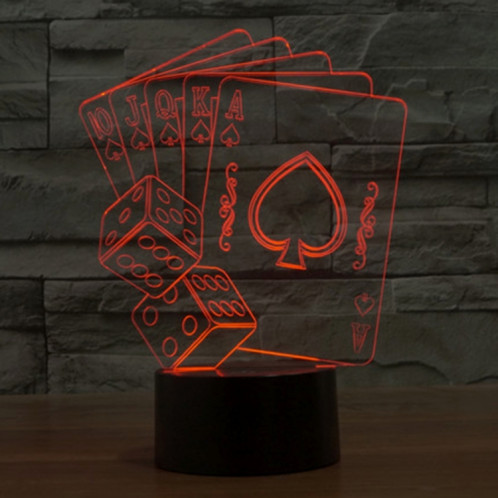 Style de Poker 7 Décoloration des couleurs Lampe stéréo visuelle créative Commutateur tactile 3D Contrôle LED Lumière de bureau Lampe de nuit Lampe de nuit SS62321-013