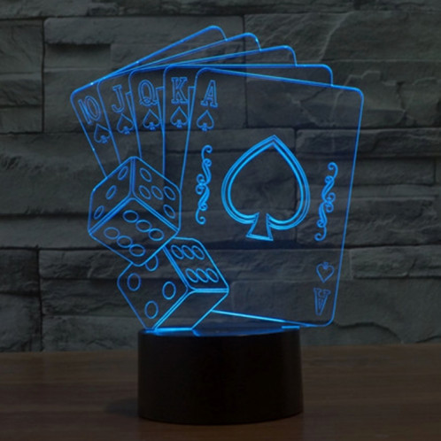 Style de Poker 7 Décoloration des couleurs Lampe stéréo visuelle créative Commutateur tactile 3D Contrôle LED Lumière de bureau Lampe de nuit Lampe de nuit SS62321-013