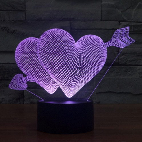Flèche à travers le style de coeur 7 Décoloration de couleur Lampe de stéréo visuelle créative Commande de commutation tactile 3D Lampe de bureau à LED Lumière de nuit SF62379-013