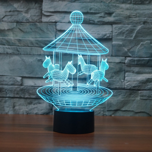 Veilleuse décorative à LED 3D créative à base noire de carrousel, alimentée par USB et batterie SH62801651-04
