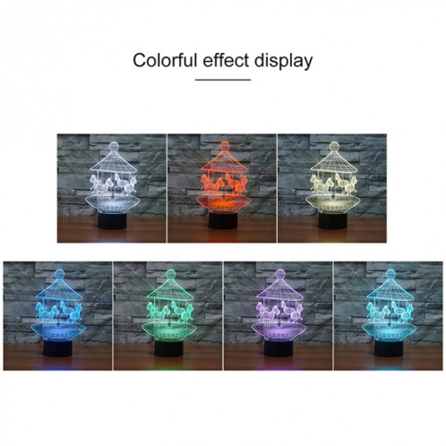 Veilleuse décorative à LED 3D créative à base noire de carrousel, alimentée par USB et batterie SH62801651-04