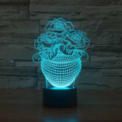 Lumière de nuit décorative colorée créative de base noire de rose 3D LED, version de télécommande de 16 couleurs SH6286795-04