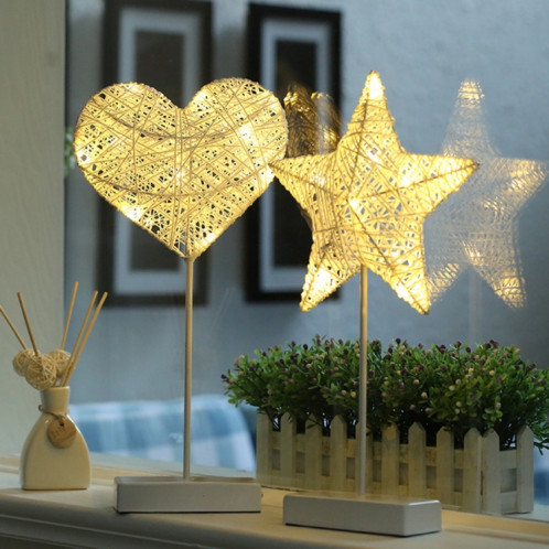 En forme d'étoile rotin romantique LED vacances lumière avec support, fée chaleureuse lampe décorative lampe de nuit pour Noël, mariage, chambre à coucher (blanc chaud) SH51WW1487-06