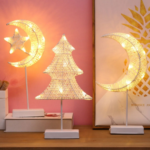 Forme de lune en rotin romantique LED Lumière de vacances avec support, lampe de nuit décorative fée chaleureuse pour Noël, Mariage, chambre à coucher (blanc chaud) SH55WW1697-03