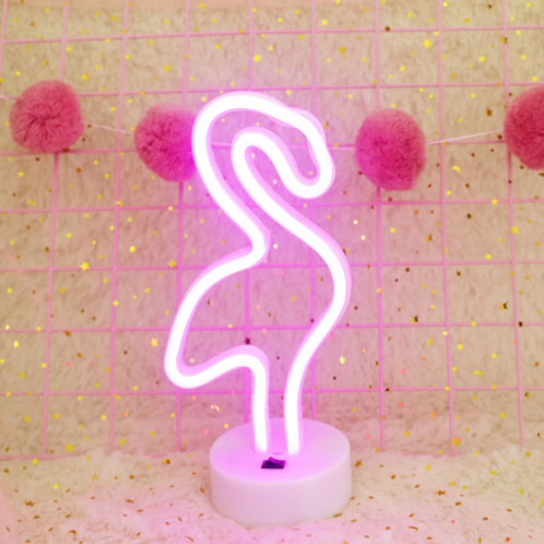 Flamingo forme romantique néon LED vacances lumière avec support, fée chaude décoratif lampe veilleuse pour Noël, mariage, fête, chambre à coucher (lumière rose) SH61FL977-03