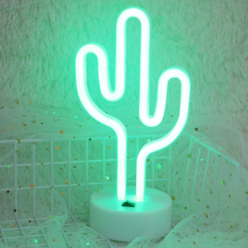 Cactus forme romantique néon LED vacances lumière avec support, fée chaleureuse lampe décorative lampe de nuit pour Noël, mariage, fête, chambre à coucher (lumière verte) SH62GL1087-03