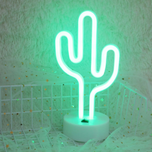 Cactus forme romantique néon LED vacances lumière avec support, fée chaleureuse lampe décorative lampe de nuit pour Noël, mariage, fête, chambre à coucher (lumière verte) SH62GL1087-03