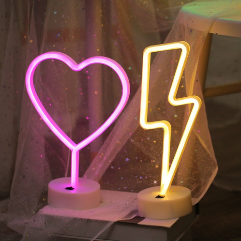 Tonnerre romantique néon LED vacances lumière avec support, fée chaleureuse lampe décorative nuit lumière pour Noël, mariage, fête, chambre à coucher (blanc chaud) SH65WW717-03
