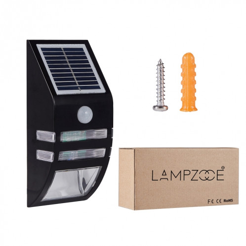 LAMPZOOE CL-102 0.2W lumière blanche capteur PIR lumière solaire, 80 LM 6000-6500K lumière murale extérieure avec 5V 0.5W panneau solaire (noir) SL652B249-010