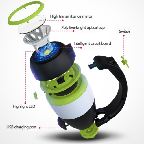 L001 5W Chargement USB Lampe de camping à la main à la main avec fonction de banque d'alimentation (vert) SH6908352-07