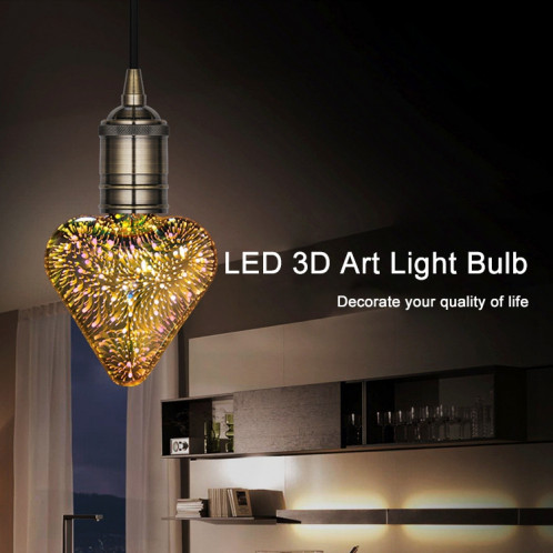 E27 4W IP65 imperméable à l'eau en forme de cœur chaud blanc 3D feux d'artifice LED ampoule, 2700K 48 LED SMD 2835 lampe décoratif à l'atmosphère vintage décoration, AC 85-265V SH48WW974-09
