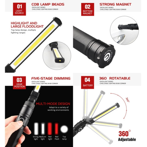 W553 280LM USB rechargeable mobile mobile work travail de secours, taille: 16,5 x 3,8cm SH783428-07