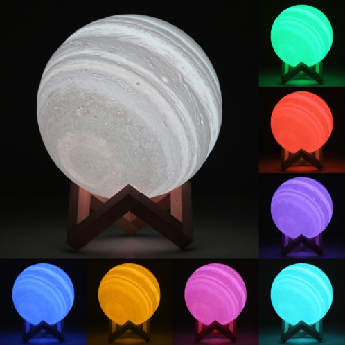 Lampe d'impression 3D Jupiter, Diamètre: 15cm, Recharge USB Patted 7-Color Changement de lumière à LED Éclairage à économie d'énergie avec socle en bois SH78931934-013