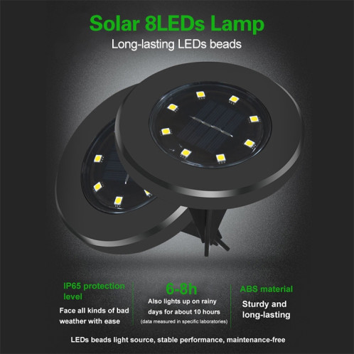 4 PCS 8 LED IP65 Lampe enterrée à énergie solaire étanche Garden Villa Garden Lawn Projecteur décoratif (lumière blanche) SH26WL1298-011