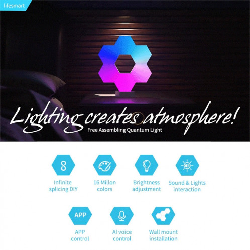 3 PCS / Set LifeSmart Creative Geometry Assembly Quantum Light avec Base, Smart APP Control / Voice Control SL9821989-013