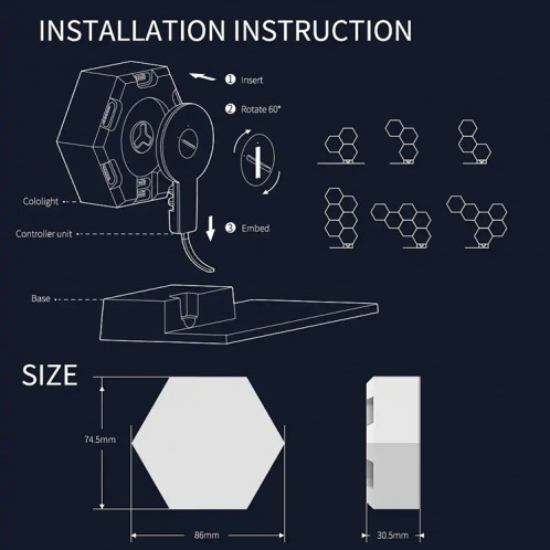 3 PCS / Set LifeSmart Creative Geometry Assembly Quantum Light avec Base, Smart APP Control / Voice Control SL9821989-013