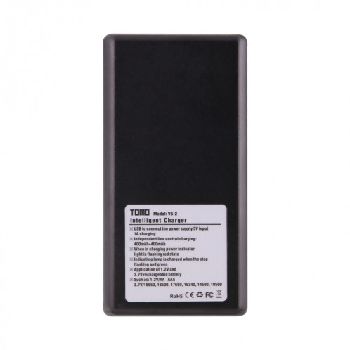 Chargeur de batterie intelligent TOMO V6-2 USB avec voyant lumineux pour batterie Li-ion 18650/18500/17650/16340/14500/10500 / piles AA / AAA SH6510349-07