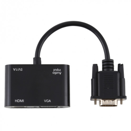 Convertisseur adaptateur 2 en 1 VGA vers HDMI + VGA 15 broches HDTV avec audio SH65161459-011