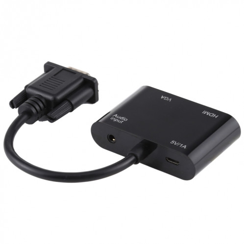 Convertisseur adaptateur 2 en 1 VGA vers HDMI + VGA 15 broches HDTV avec audio SH65161459-011