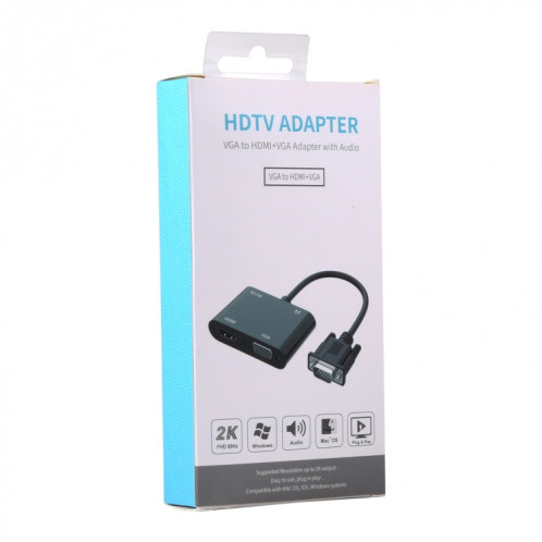 Convertisseur adaptateur 2 en 1 VGA vers HDMI + VGA 15 broches HDTV avec audio SH65161459-011