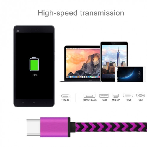 5 PCS 1m Wave Woven Style Tête en métal USB 3.1 Type C vers USB 2.0 Câble de données / chargeur, 5 PCS 1m Wave Woven Style Metal Head USB 3.1 Type C vers USB 2.0 Données / Kit de câble de chargeur SH0003862-010