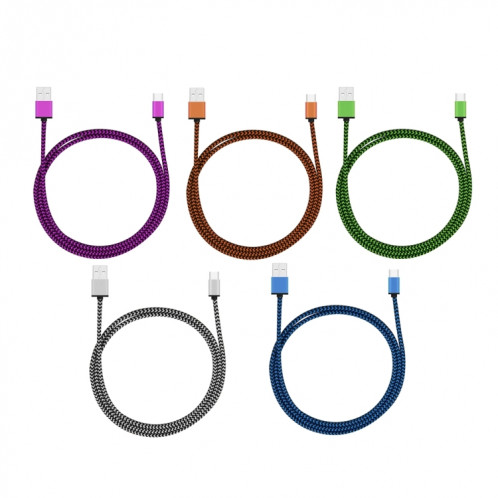 5 PCS 1m Wave Woven Style Tête en métal USB 3.1 Type C vers USB 2.0 Câble de données / chargeur, 5 PCS 1m Wave Woven Style Metal Head USB 3.1 Type C vers USB 2.0 Données / Kit de câble de chargeur SH0003862-010